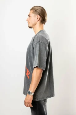 T-Shirt<Dropsize Burning Palm Design Heavy T-Shirt Acid Washed Black
