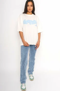 Frauen<Dropsize Heavy Crew T-Shirt Cream/ Baby Blue