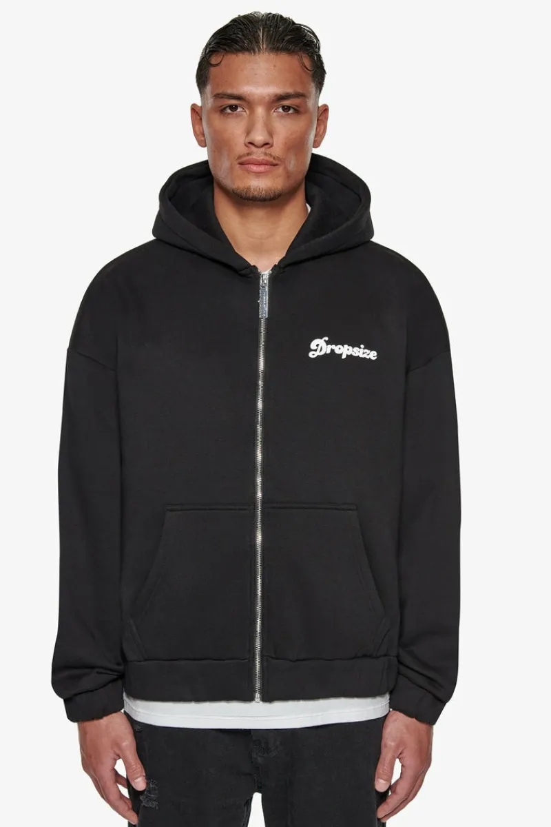 Zipper<Dropsize Heavy Grow Rich Zip Hoodie Black