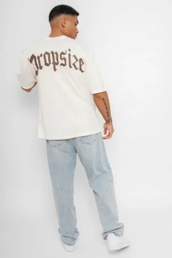 T-Shirt<Dropsize Heavy Oversize Backprint T-Shirt Cream/Brown