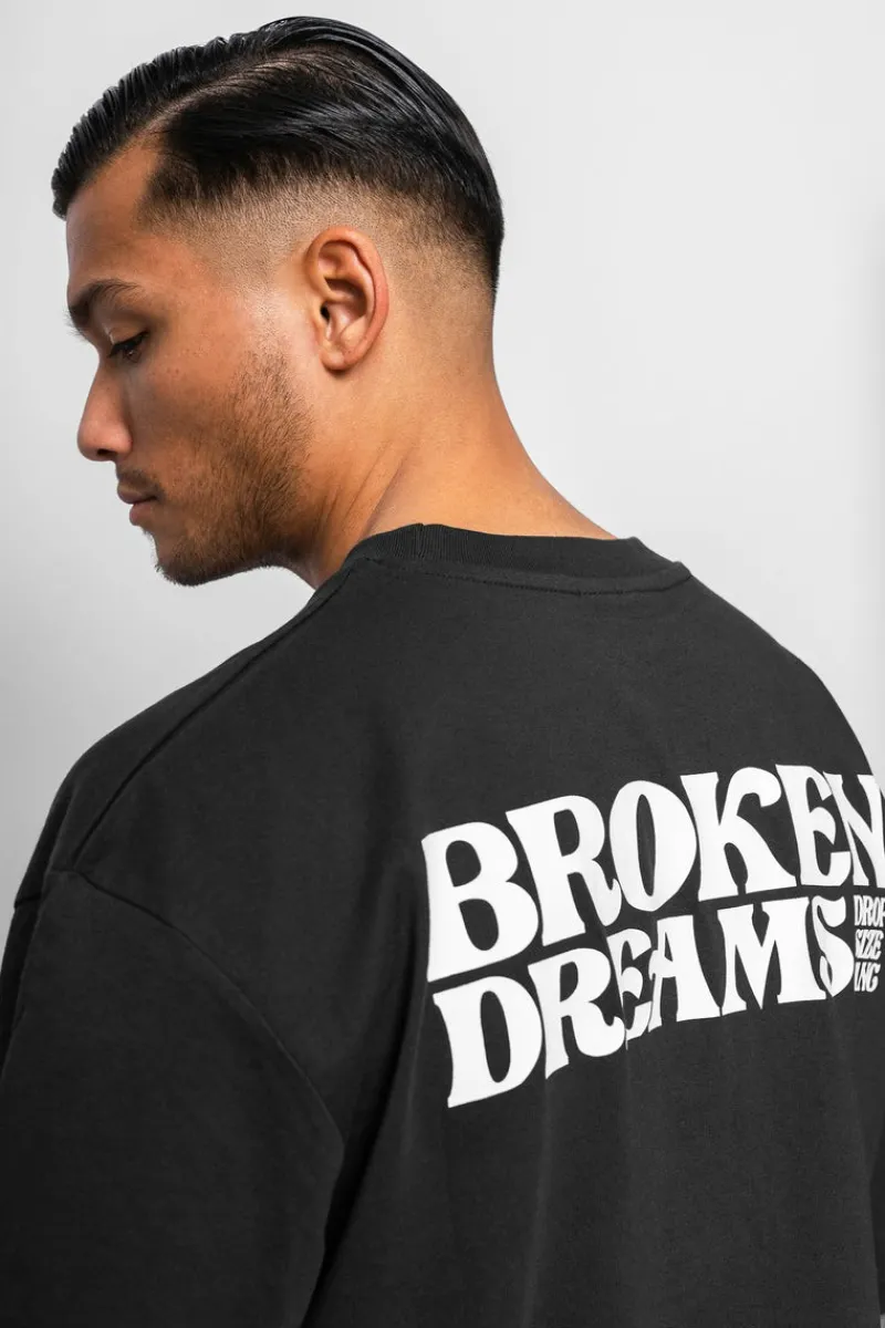 T-Shirt<Dropsize Heavy Oversize ''Broken Dreams'' T-Shirt Washed Black