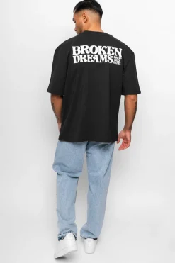 T-Shirt<Dropsize Heavy Oversize ''Broken Dreams'' T-Shirt Washed Black