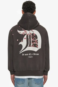 Hoodie<Dropsize Heavy Oversize Cherry Flowers Hoodie Washed Black