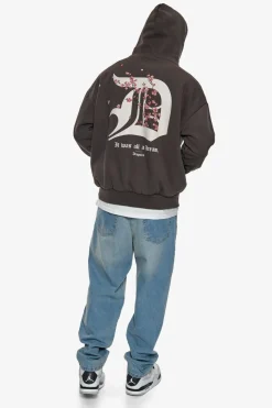 Hoodie<Dropsize Heavy Oversize Cherry Flowers Hoodie Washed Black