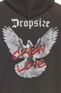 Hoodie<Dropsize Heavy Oversize Crew Love Dove Hoodie Washed Black