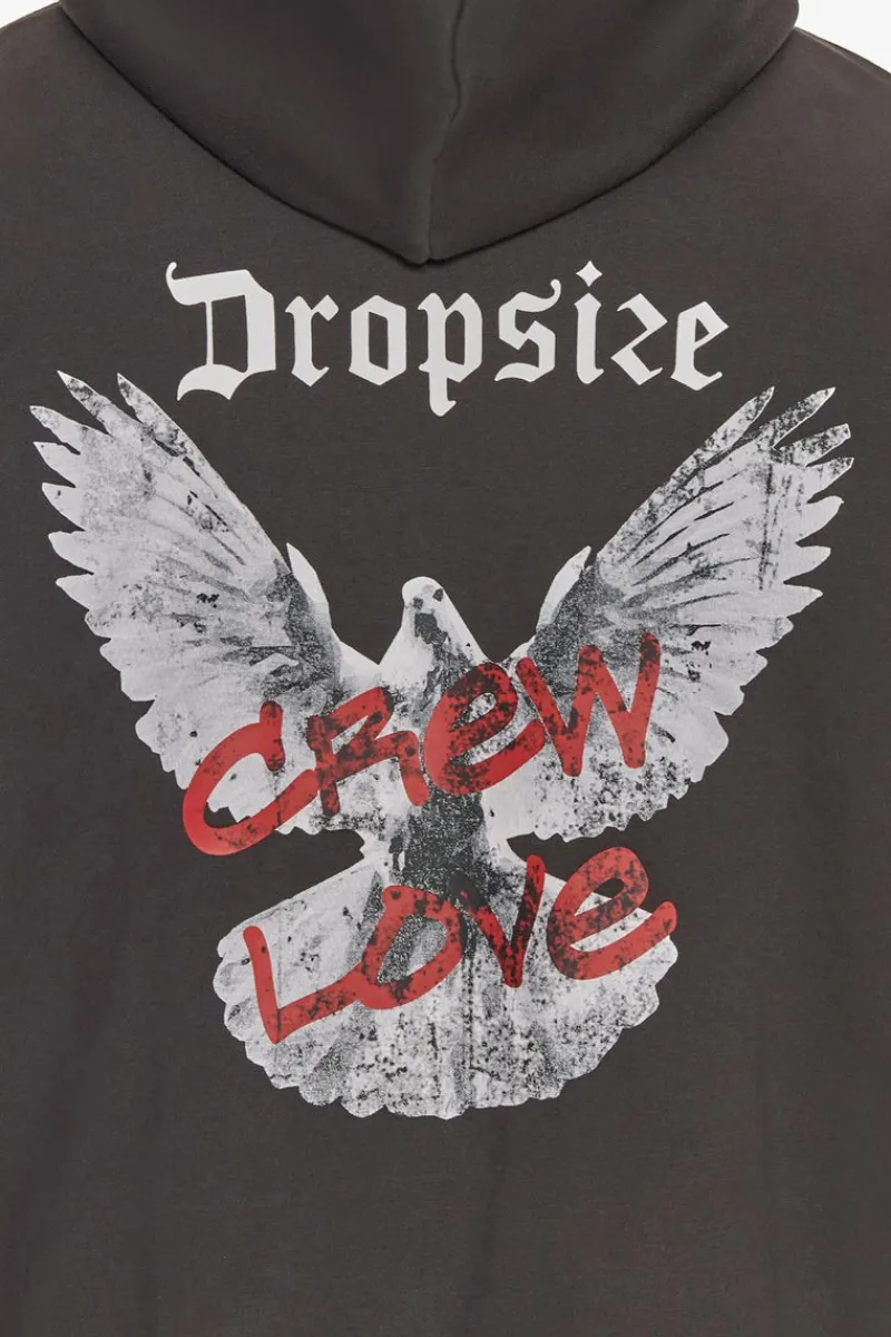 Hoodie<Dropsize Heavy Oversize Crew Love Dove Hoodie Washed Black