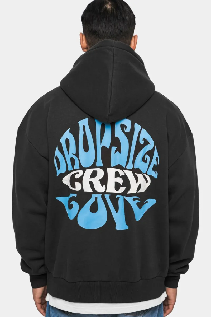 Hoodie<Dropsize Heavy Oversize ''Crew Love'' Hoodie Washed Black/ Blue