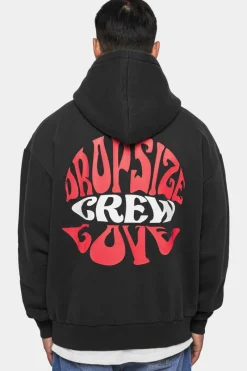 Hoodie<Dropsize Heavy Oversize ''Crew Love'' Hoodie Washed Black