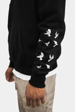 Hoodie<Dropsize Heavy Oversize Flying Pigeon Design Hoodie Black