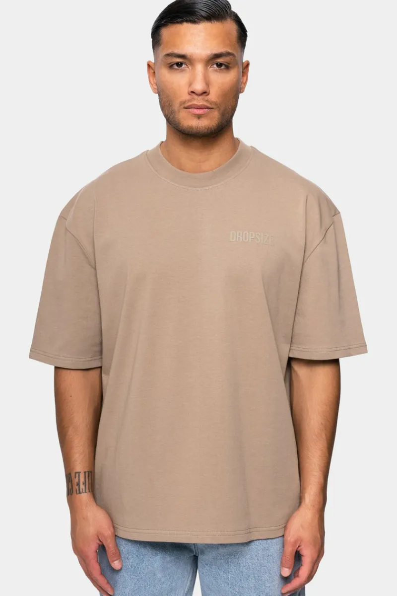 T-Shirt<Dropsize Heavy Oversize Hd Print T-Shirt Weathered Teak