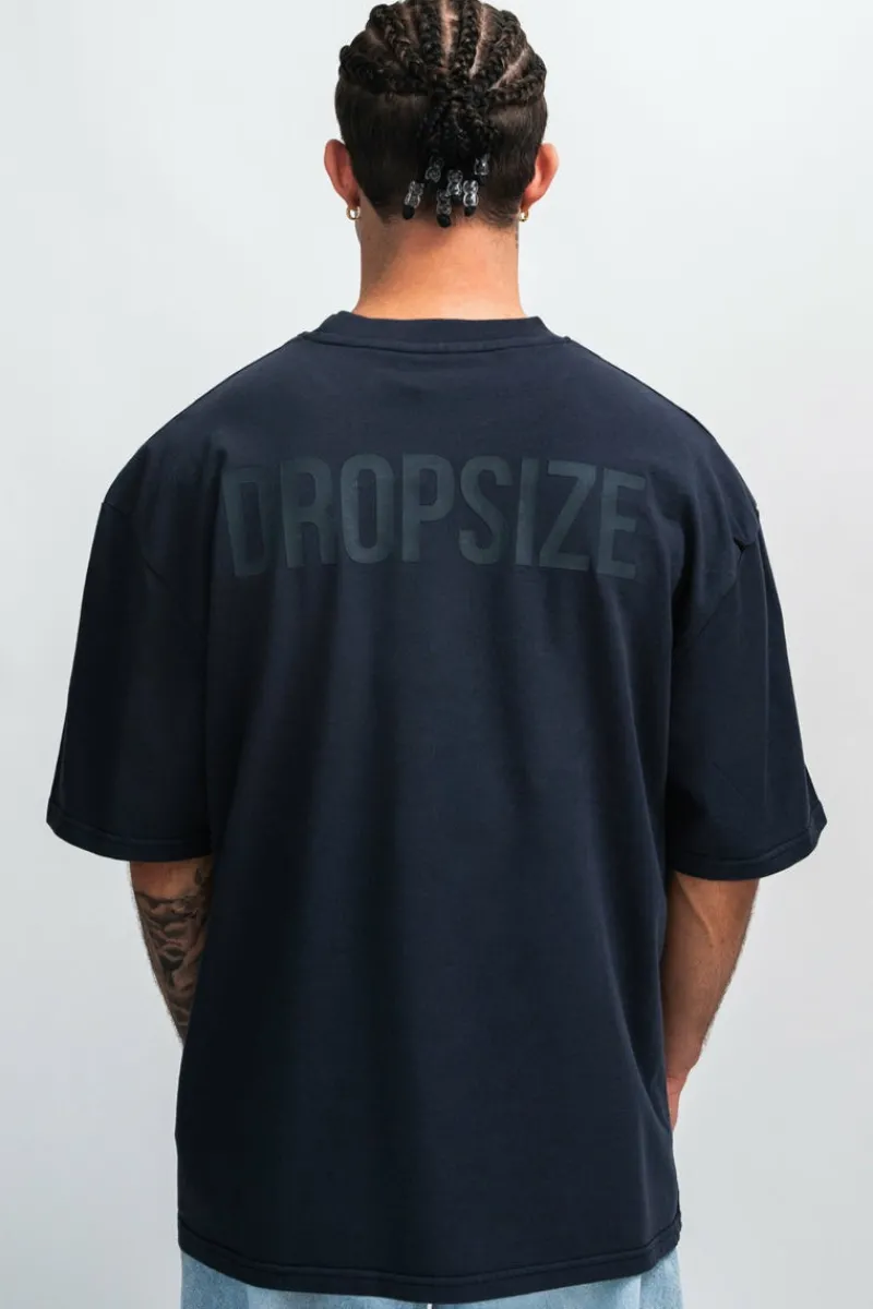 T-Shirt<Dropsize Heavy Oversize Hd Print T-Shirt Washed Navy