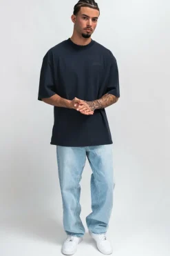 T-Shirt<Dropsize Heavy Oversize Hd Print T-Shirt Washed Navy