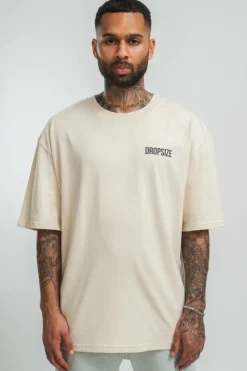 T-Shirt<Dropsize Heavy Oversize Hd Print T-Shirt Coconut/ Stone