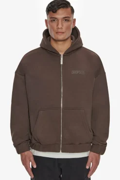 Zipper<Dropsize Heavy Oversize Hd Print Zip Hoodie Chocolate