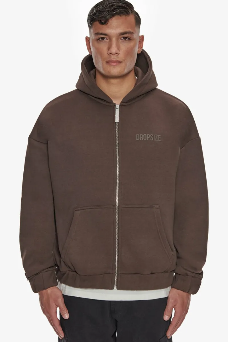 Zipper<Dropsize Heavy Oversize Hd Print Zip Hoodie Chocolate