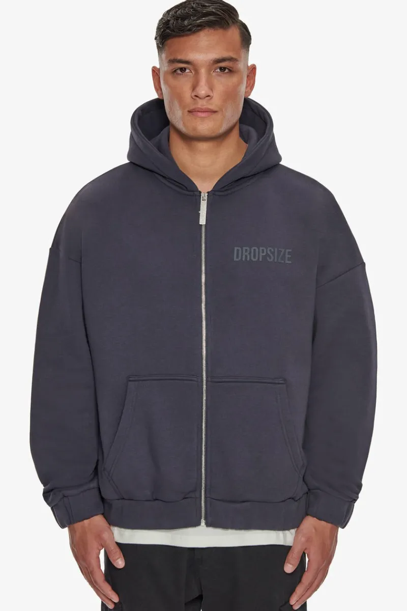 Zipper<Dropsize Heavy Oversize Hd Print Zip Hoodie Washed Navy