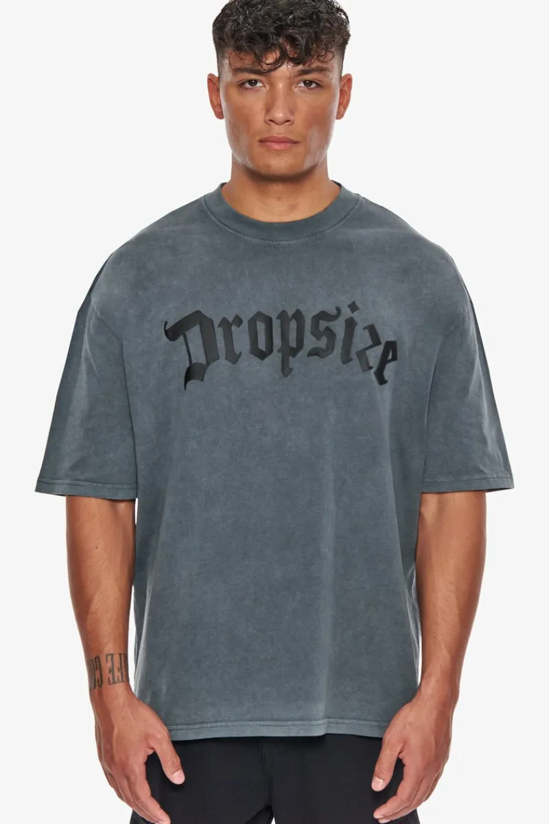 T-Shirt<Dropsize Heavy Oversize Logo Puffer Print T-Shirt Washed Grey