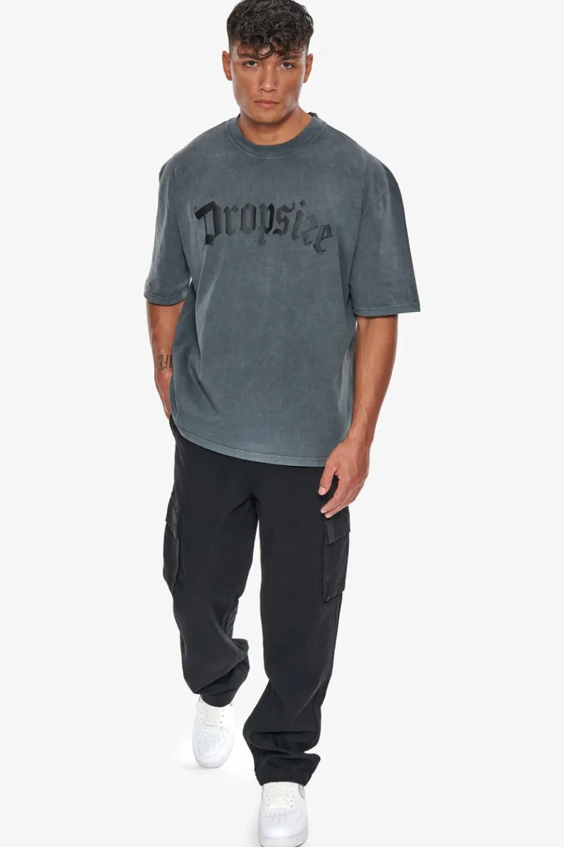 T-Shirt<Dropsize Heavy Oversize Logo Puffer Print T-Shirt Washed Grey