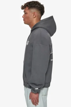 Zipper<Dropsize Heavy Oversize Mirrored Logo Zip-Hoodie Grey