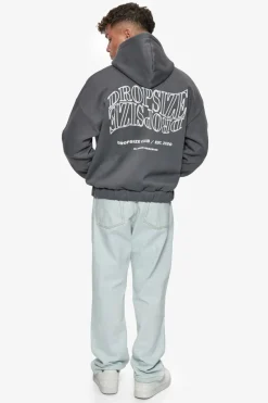 Zipper<Dropsize Heavy Oversize Mirrored Logo Zip-Hoodie Grey