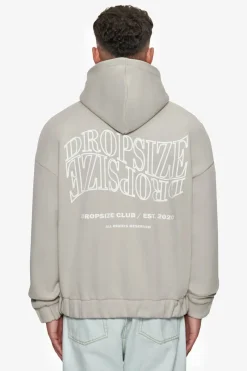 Zipper<Dropsize Heavy Oversize Mirrored Logo Zip-Hoodie Stone