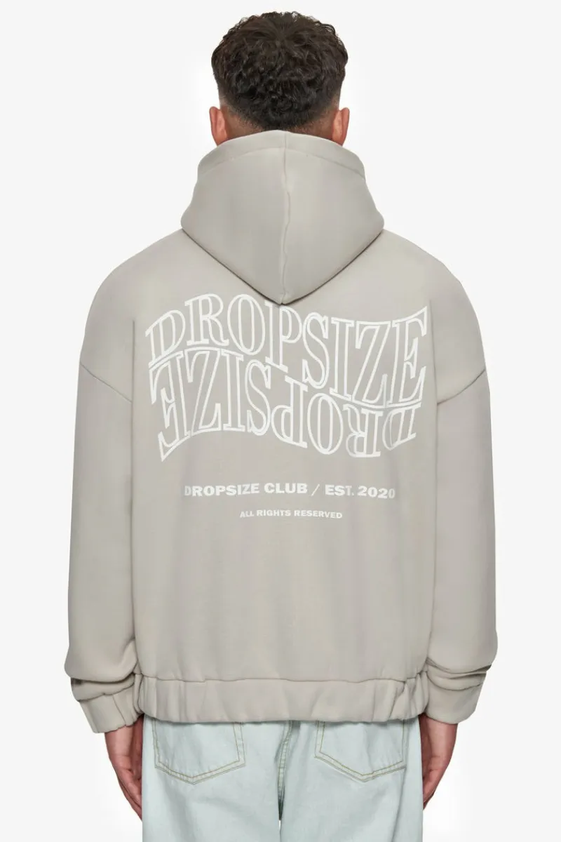 Zipper<Dropsize Heavy Oversize Mirrored Logo Zip-Hoodie Stone