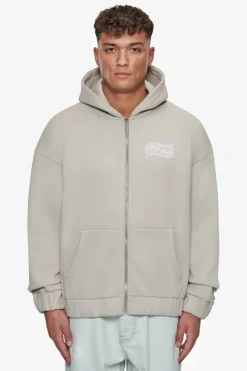 Zipper<Dropsize Heavy Oversize Mirrored Logo Zip-Hoodie Stone