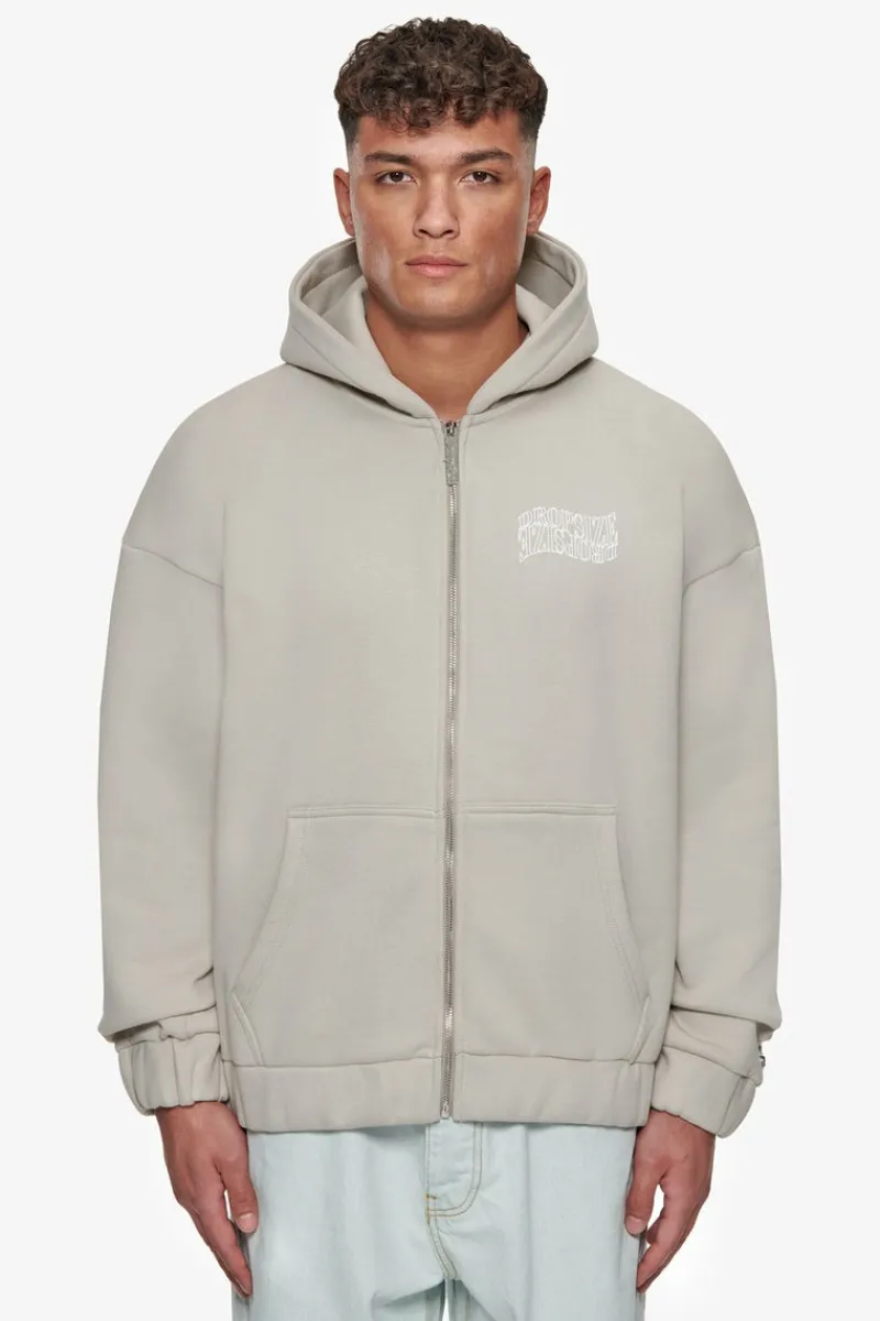 Zipper<Dropsize Heavy Oversize Mirrored Logo Zip-Hoodie Stone