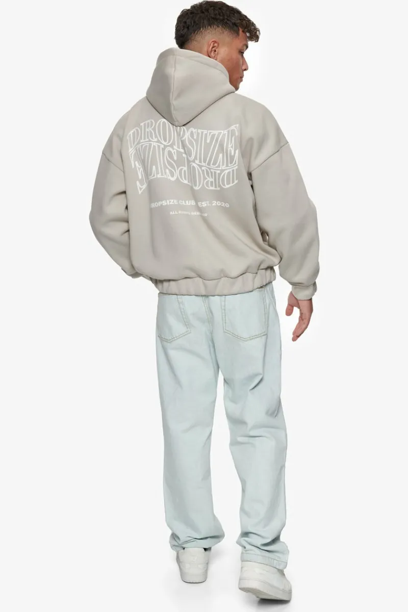 Zipper<Dropsize Heavy Oversize Mirrored Logo Zip-Hoodie Stone