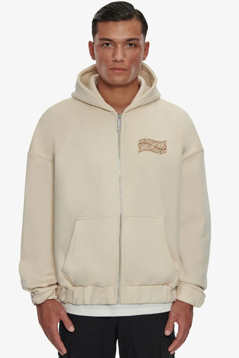 Zipper<Dropsize Heavy Oversize Mirrored Logo Zip-Hoodie Coconut Milk