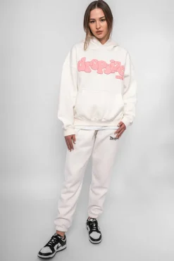 Frauen<Dropsize Heavy Oversize Pink Puffer Print Hoodie Cream White