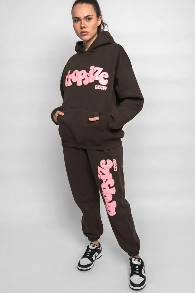 Frauen<Dropsize Heavy Oversize Pink Puffer Print Hoodie Chocolate Brown