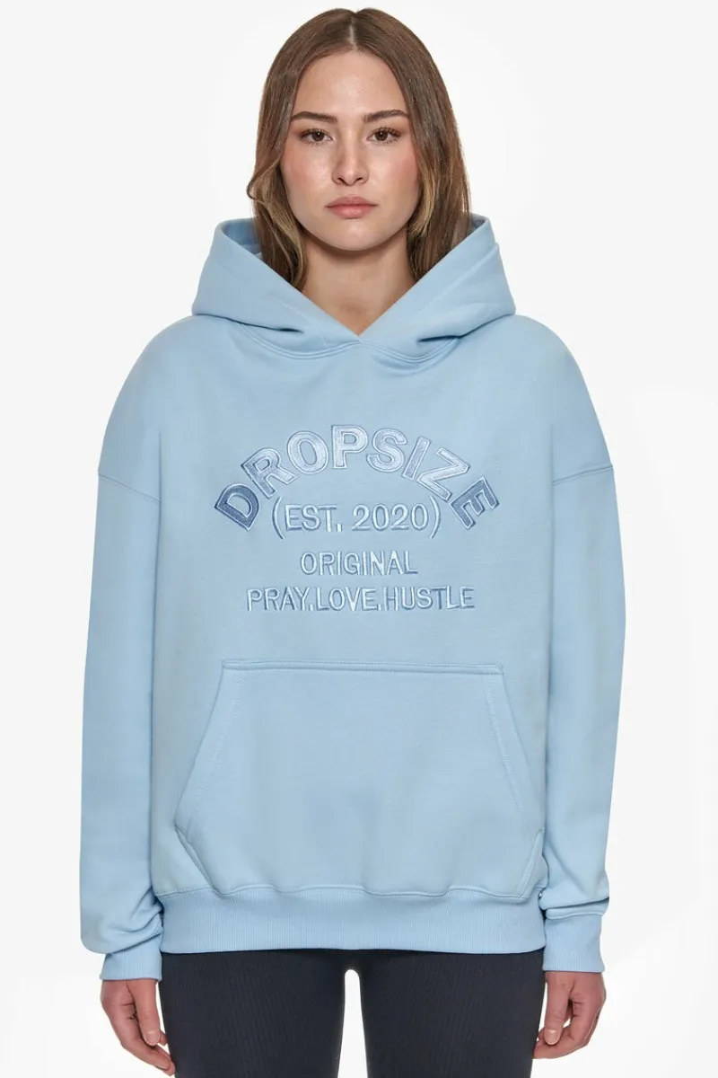 Frauen<Dropsize Heavy Oversize Pray Love Hustle Embo Hoodie Baby Blue