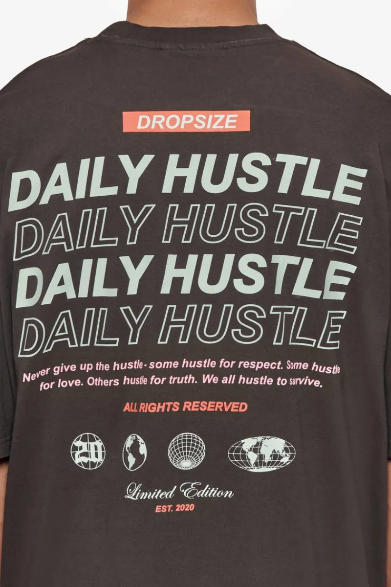 T-Shirt<Dropsize Heavy Oversize Quattro Hustle T-Shirt Washed Black