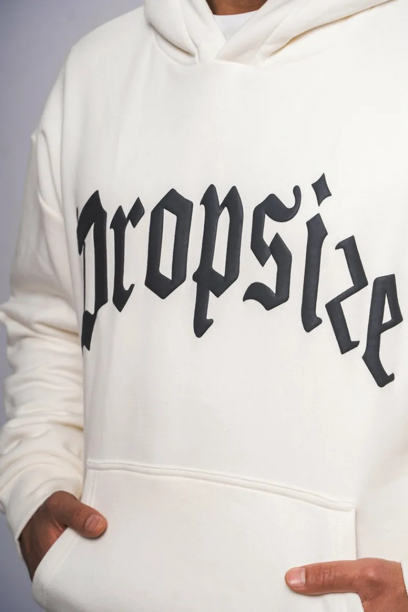 Hoodie<Dropsize Heavy Oversize Steel Grey Puffer Print Hoodie Cream White