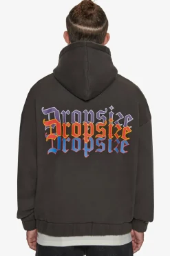 Zipper<Dropsize Heavy Oversize Triple Logo Zip-Hoodie Washed Black