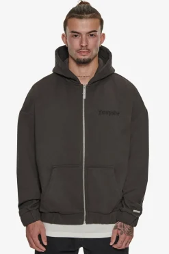 Zipper<Dropsize Heavy Oversize Triple Logo Zip-Hoodie Washed Black