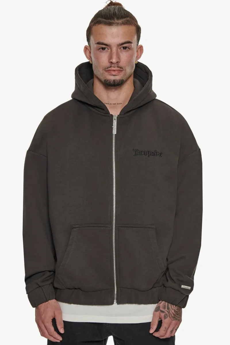 Zipper<Dropsize Heavy Oversize Triple Logo Zip-Hoodie Washed Black