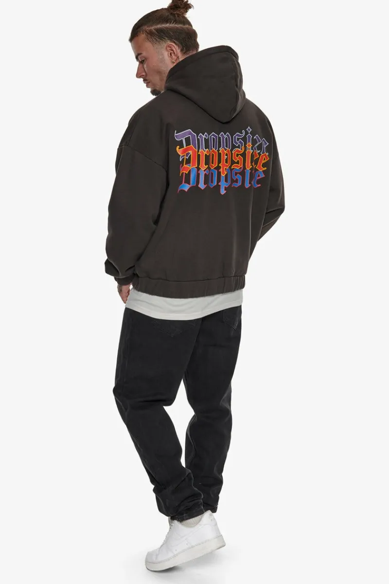 Zipper<Dropsize Heavy Oversize Triple Logo Zip-Hoodie Washed Black