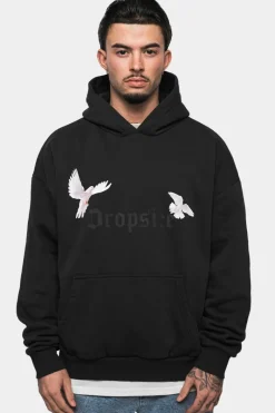 Hoodie<Dropsize Heavy Oversize White Doves Hoodie Washed Black