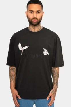 T-Shirt<Dropsize Heavy Oversize White Doves T-Shirt Washed Black