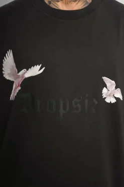T-Shirt<Dropsize Heavy Oversize White Doves T-Shirt Washed Black