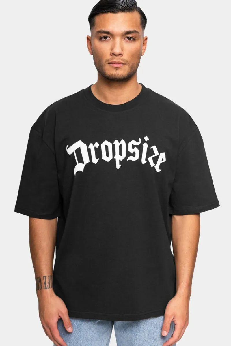 T-Shirt<Dropsize Heavy Oversize White Logo Puffer Print T-Shirt Washed Black