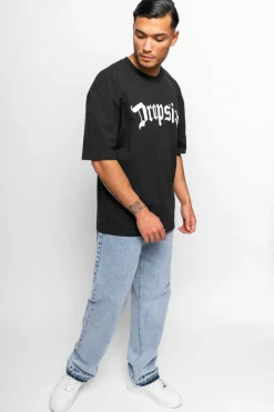 T-Shirt<Dropsize Heavy Oversize White Logo Puffer Print T-Shirt Washed Black