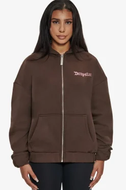 Frauen<Dropsize Heavy Oversize Zip Hoodie Chocolate / Pink