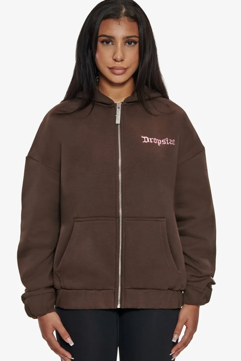 Frauen<Dropsize Heavy Oversize Zip Hoodie Chocolate / Pink