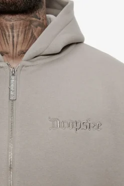 Zipper<Dropsize Heavy Oversize Zip Hoodie Silver Grey
