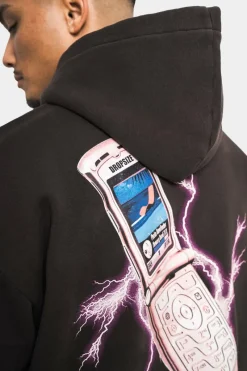 Hoodie<Dropsize Mobile Phone Design Hoodie Washed Black