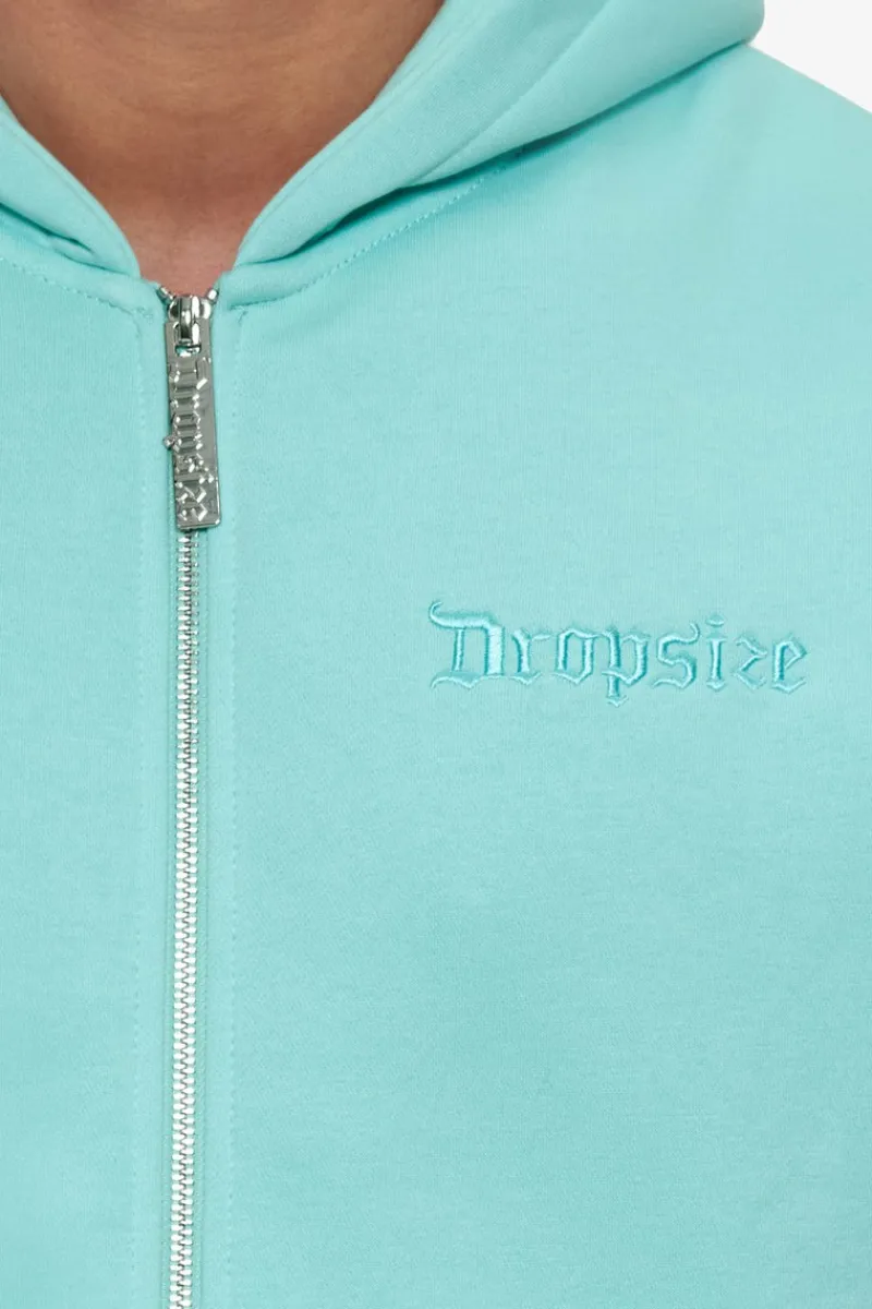 Zipper<Dropsize Super Heavy Overisze Blank Zip Hoodie Turquoise