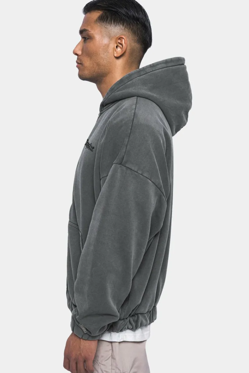 Zipper<Dropsize Super Heavy Oversize Blank Zip Hoodie Washed Grey